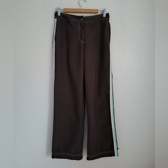 GreenTea Pants - GreenTea Brown Wide Leg Pants with White Accents